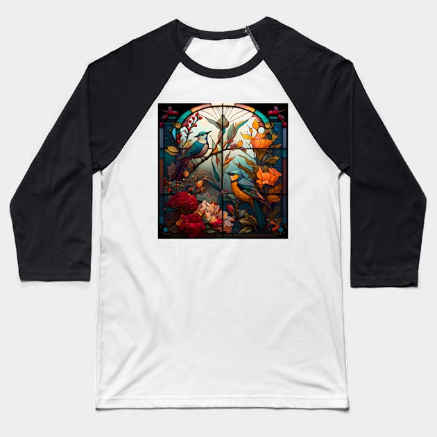 Stained Glass Garden Baseball T-Shirt by nikovega21